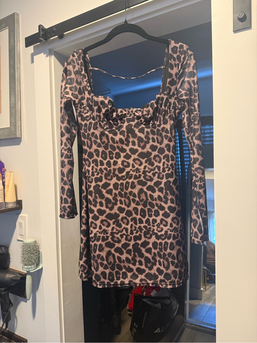 Leopard mesh cutout mini dress